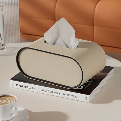 CUIRÉ Sophisticated Oval Leather Tissue Box