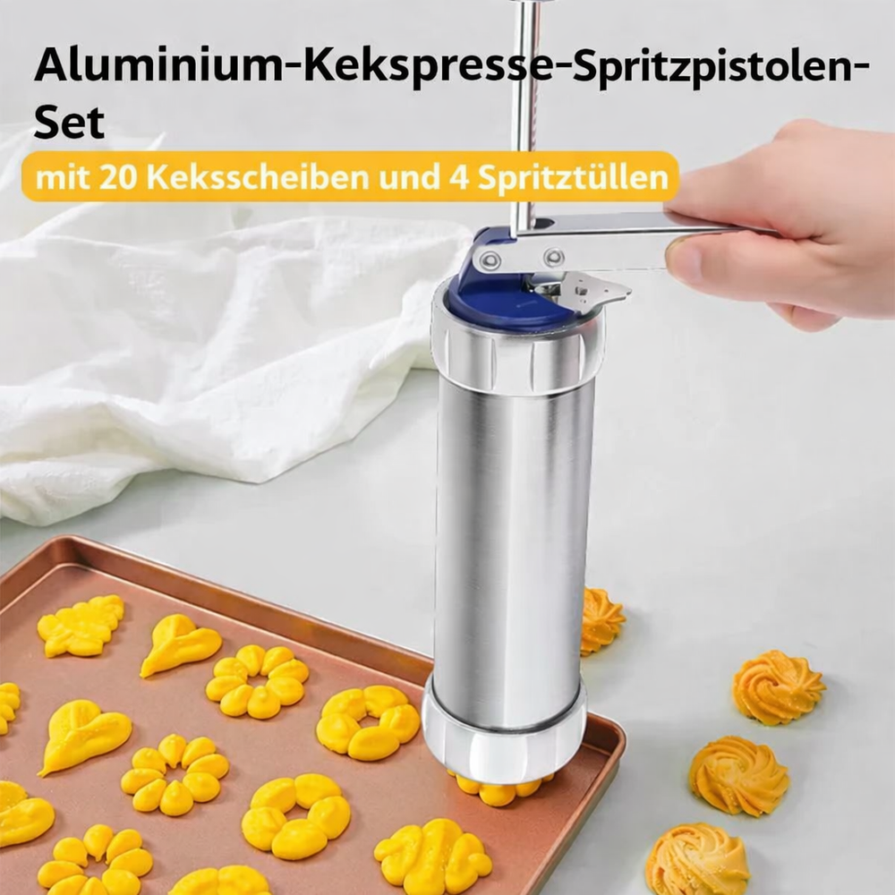 Cookie Press, Stainless Steel Cookie Maker with 20 Shapes & 4 Nozzles for Baking