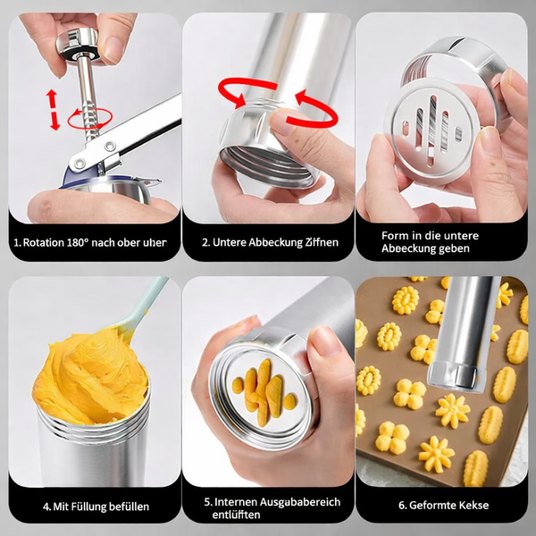 Cookie Press, Stainless Steel Cookie Maker with 20 Shapes & 4 Nozzles for Baking