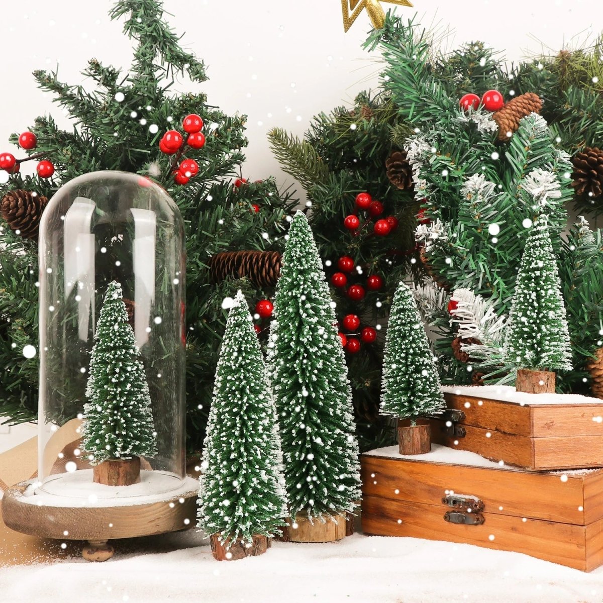 SNOWPINE BRUSH Flocked Mini Fir Set