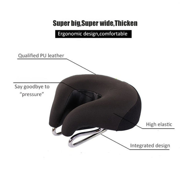 Noseless Bike Seat, Wide Ergonomic Mountain Bike Saddle with Pressure Relief Padding