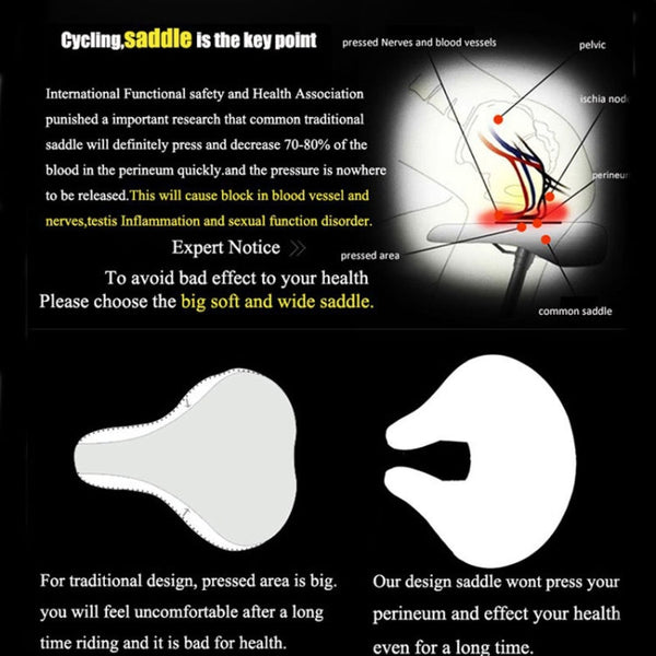 Noseless Bike Seat, Wide Ergonomic Mountain Bike Saddle with Pressure Relief Padding