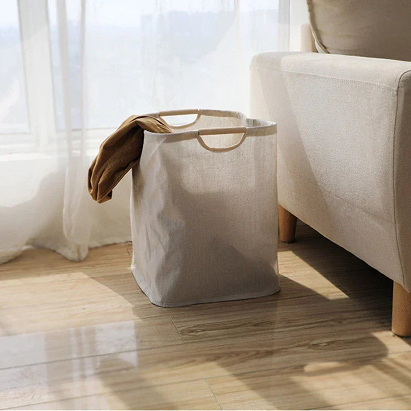 Foldable Cotton Linen Laundry Storage Basket, Japanese Style