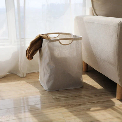 Foldable Cotton Linen Laundry Storage Basket, Japanese Style