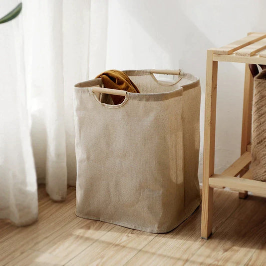 Foldable Cotton Linen Laundry Storage Basket, Japanese Style