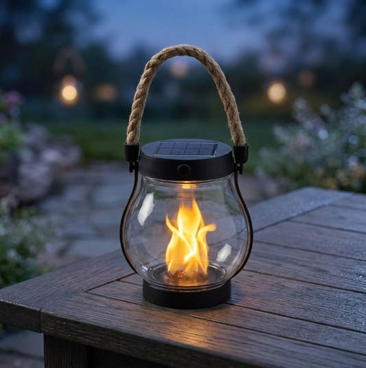 Solar Flame Lantern with Flicker Effect, Weatherproof