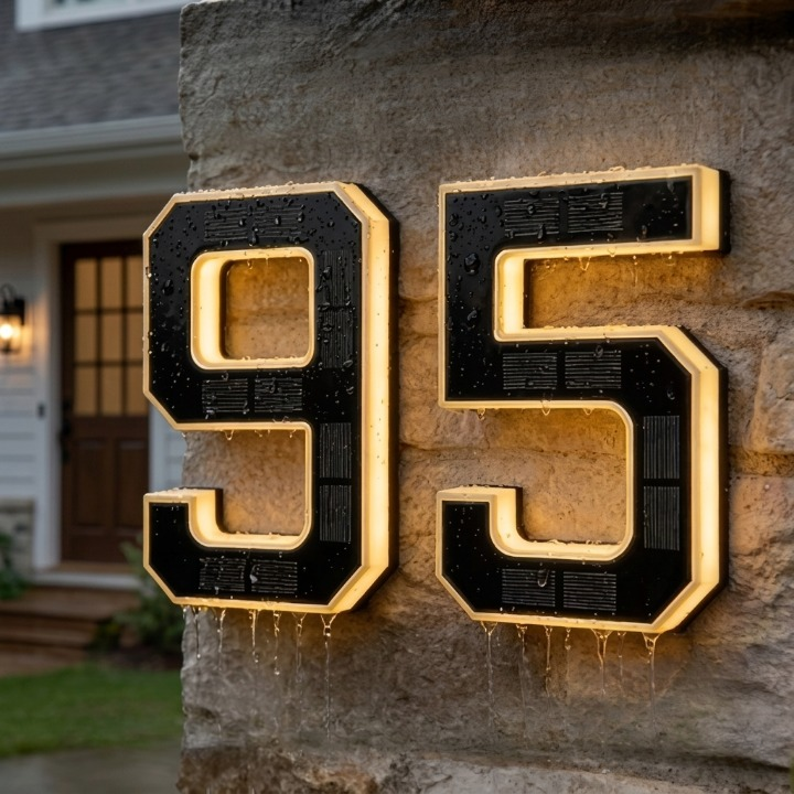 Solar House Number Sign with Automatic Light