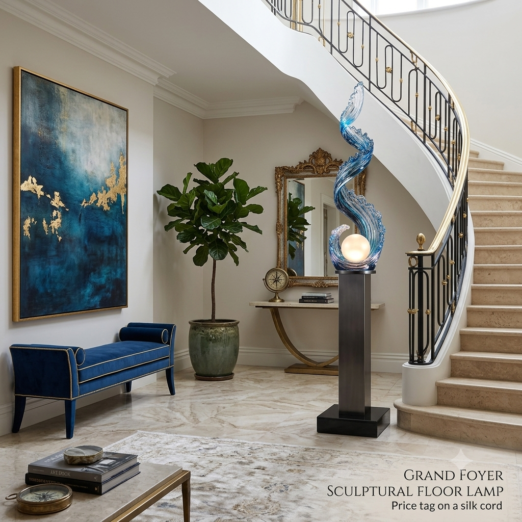 Sculpture Floor Lamp, Modern Blue Floor Decor for Living Room & Entryway