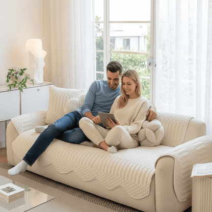 PLUSHCREAM Thick Tuft Fleece Sofa Cover