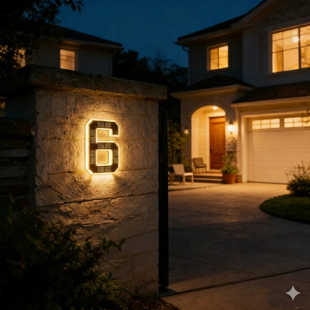 Solar House Number Sign with Automatic Light