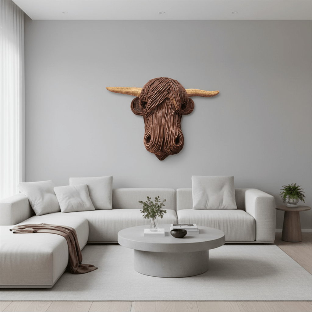 HiIGHLAND ART Rustic Cow Head Wall Decor