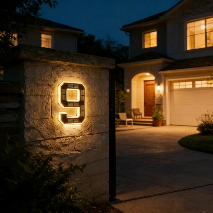 Solar House Number Sign with Automatic Light