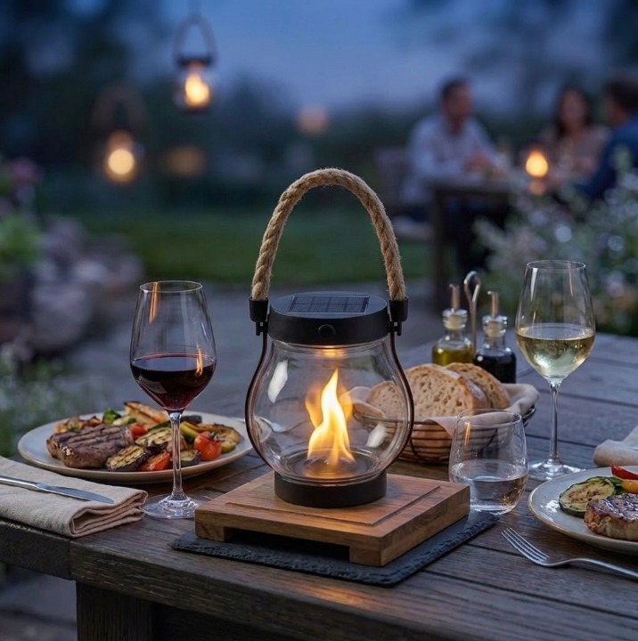 Solar Flame Lantern with Flicker Effect, Weatherproof