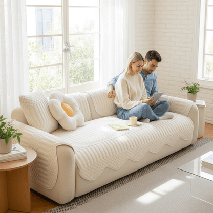 PLUSHCREAM Thick Tuft Fleece Sofa Cover