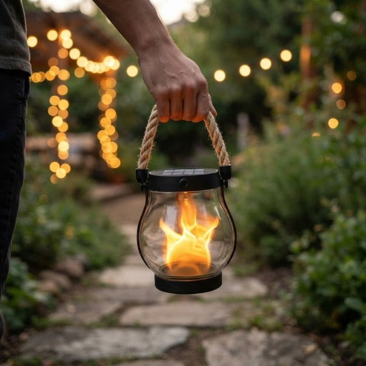 Solar Flame Lantern with Flicker Effect, Weatherproof