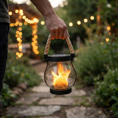 Solar Flame Lantern with Flicker Effect, Weatherproof