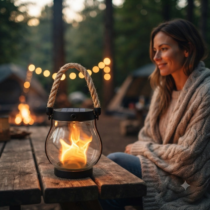 Solar Flame Lantern with Flicker Effect, Weatherproof