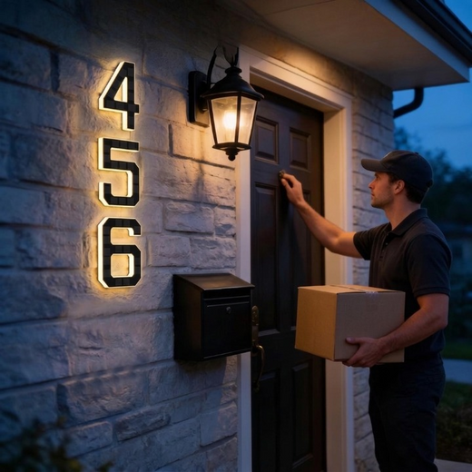 Solar House Number Sign, Weatherproof LED Illuminated Address Plaque with Automatic Light