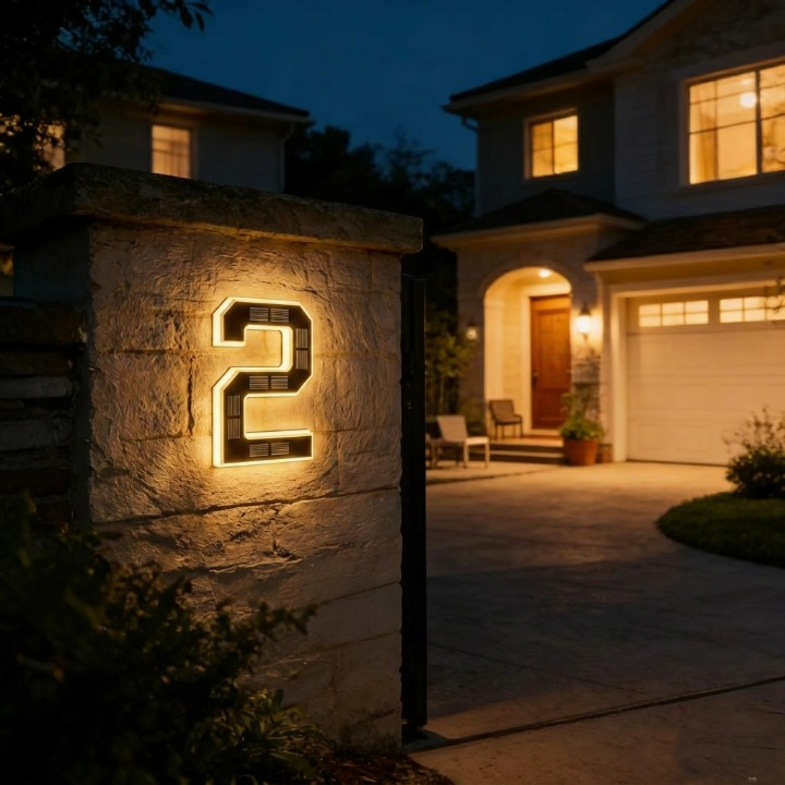 Solar House Number Sign with Automatic Light
