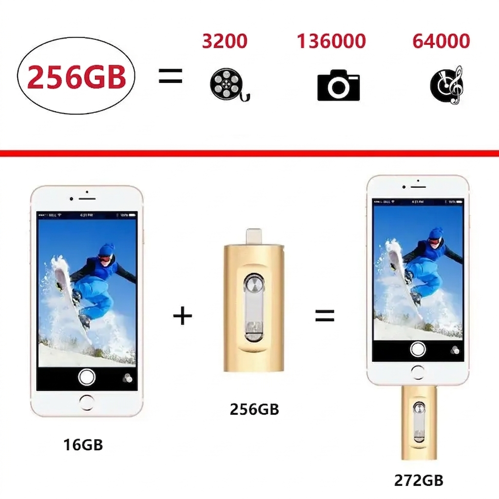 3-in-1 USB Flash Drive for iPhone, Android and PC