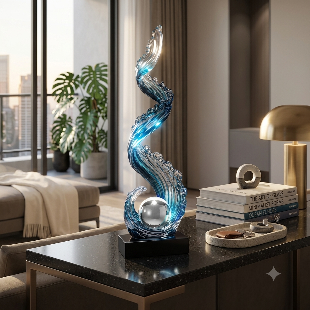 Sculpture Floor Lamp, Modern Blue Floor Decor for Living Room & Entryway