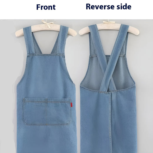 Cross Back Apron, Denim Look Bib Apron with Pocket for Cooking, Kitchen & Workshop