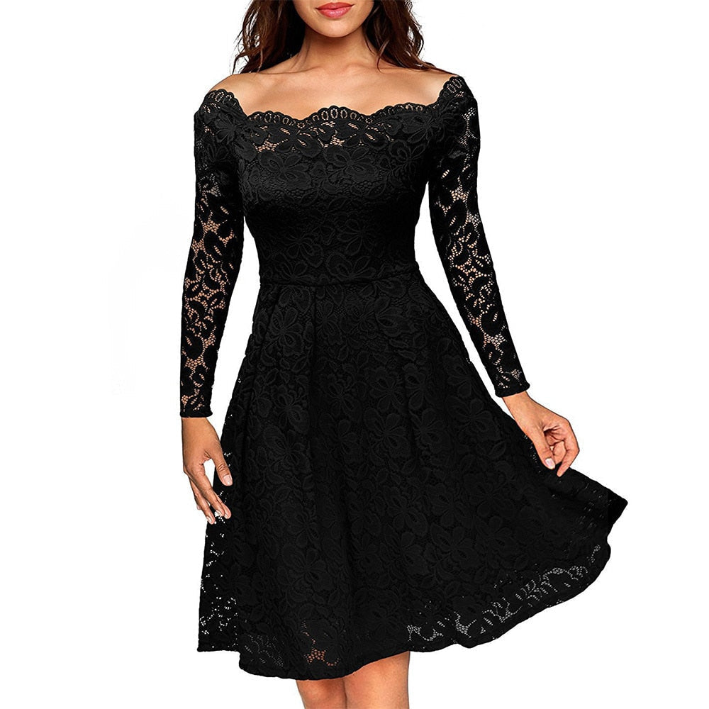 Off Shoulder Lace Dress for Women, Vintage Floral Formal Dress for Weddings & Parties