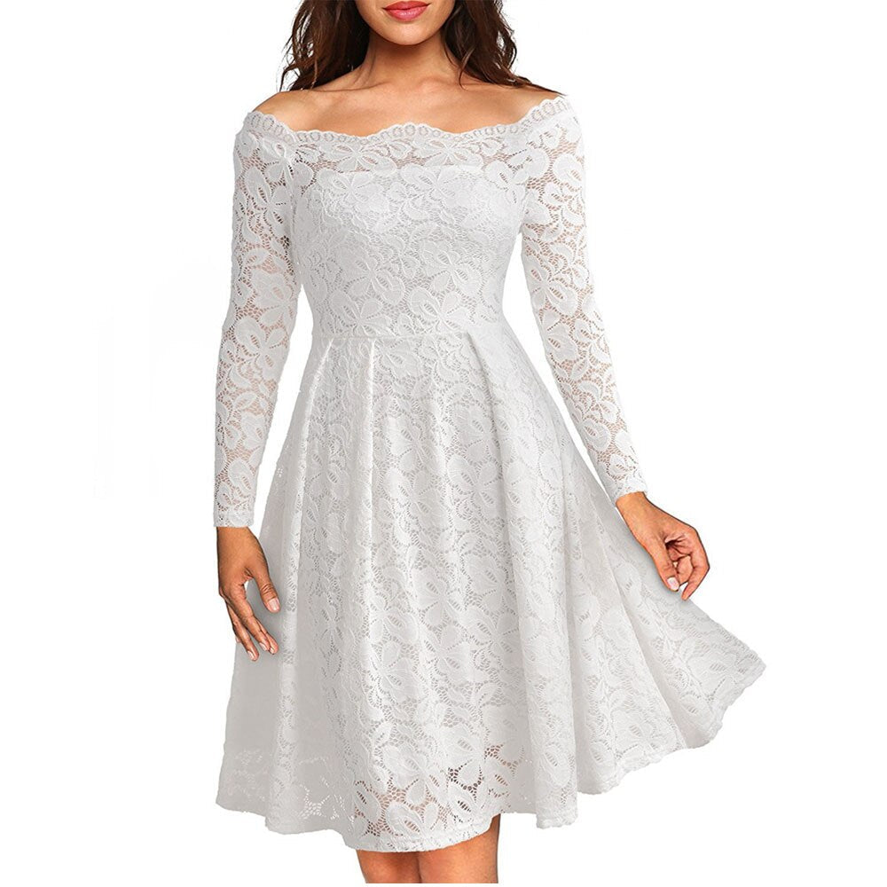Off Shoulder Lace Dress for Women, Vintage Floral Formal Dress for Weddings & Parties