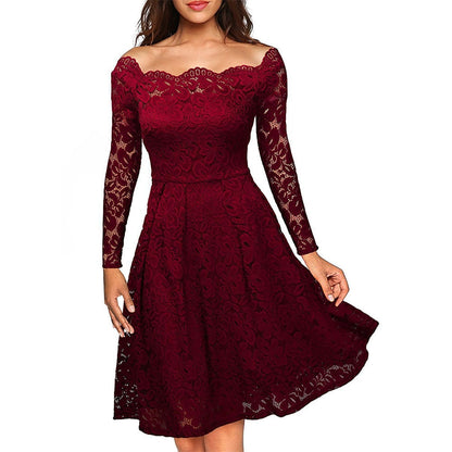 Off Shoulder Lace Dress for Women, Vintage Floral Formal Dress for Weddings & Parties