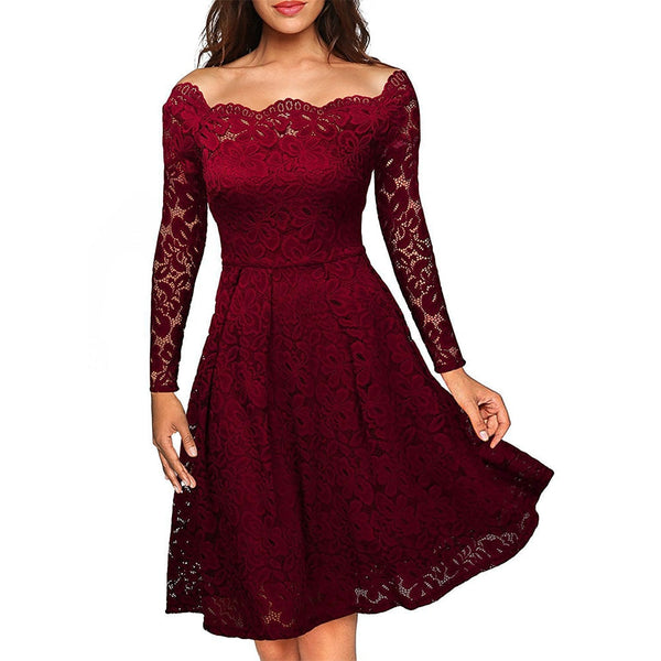 Off Shoulder Lace Dress for Women, Vintage Floral Formal Dress for Weddings & Parties