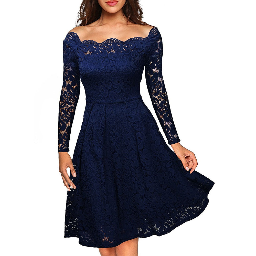 Off Shoulder Lace Dress for Women, Vintage Floral Formal Dress for Weddings & Parties