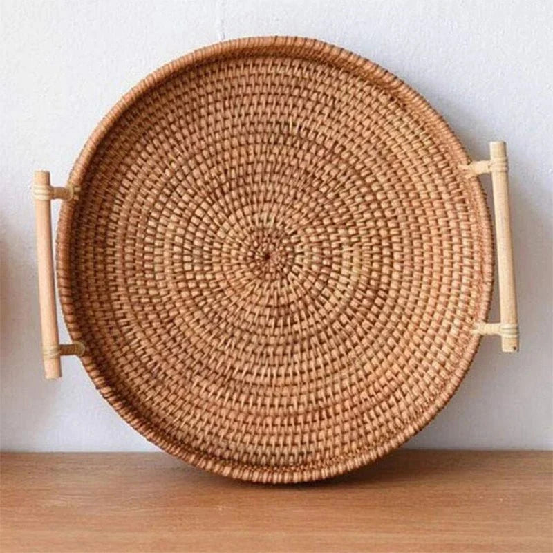 LANDKORB Handwoven Rattan Tray & Storage Basket
