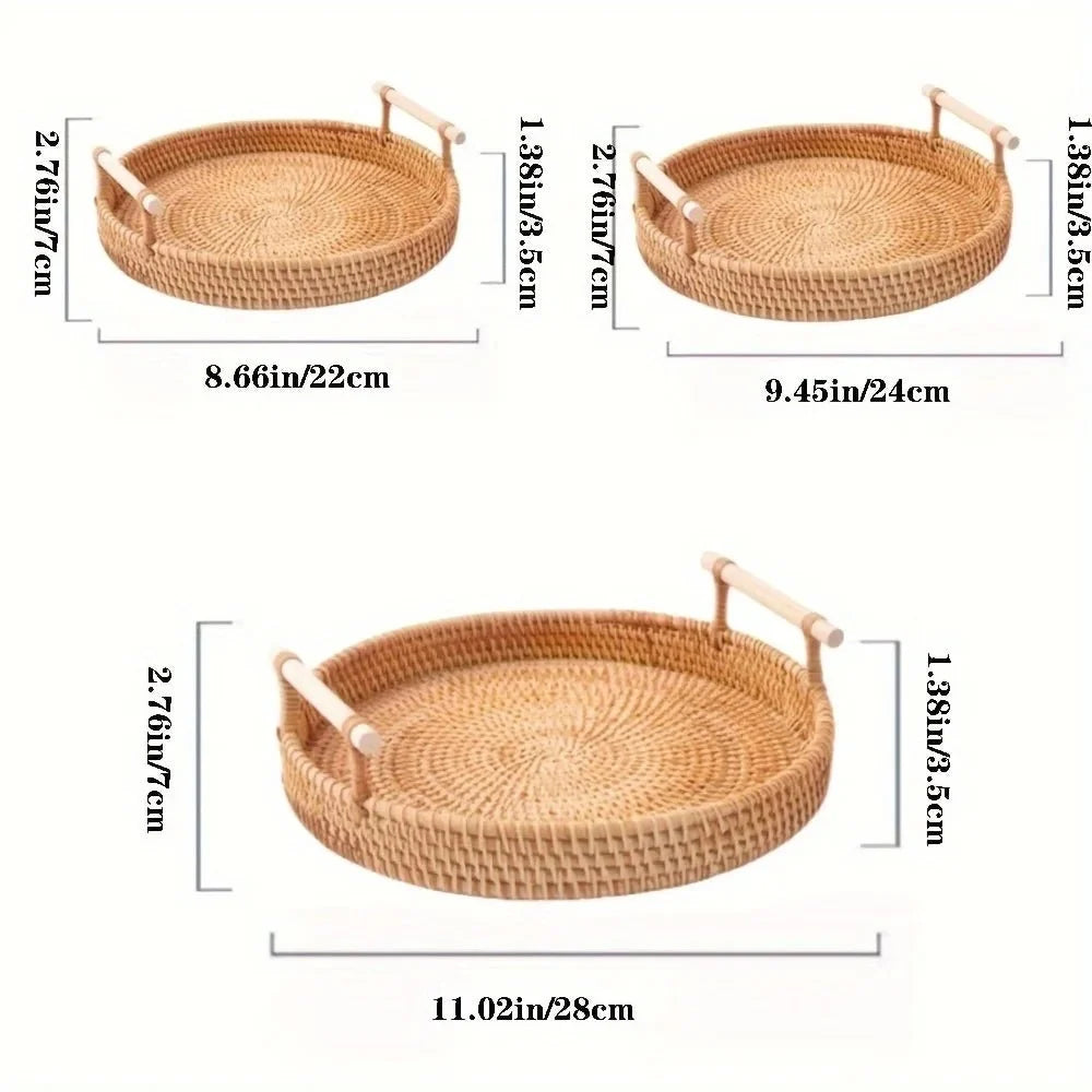 LANDKORB Handwoven Rattan Tray & Storage Basket