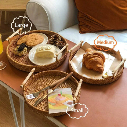 LANDKORB Handwoven Rattan Tray & Storage Basket