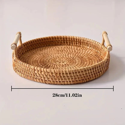 LANDKORB Handwoven Rattan Tray & Storage Basket