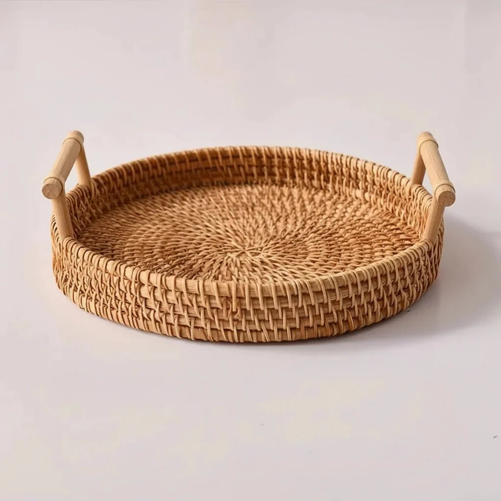 LANDKORB Handwoven Rattan Tray & Storage Basket