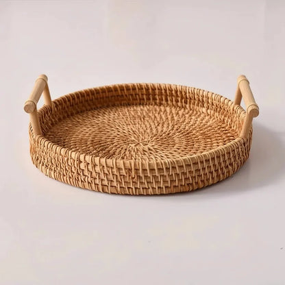 LANDKORB Handwoven Rattan Tray & Storage Basket
