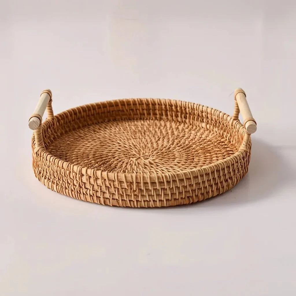 LANDKORB Handwoven Rattan Tray & Storage Basket