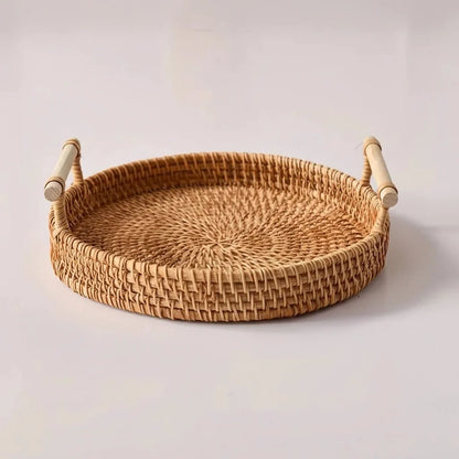 LANDKORB Handwoven Rattan Tray & Storage Basket
