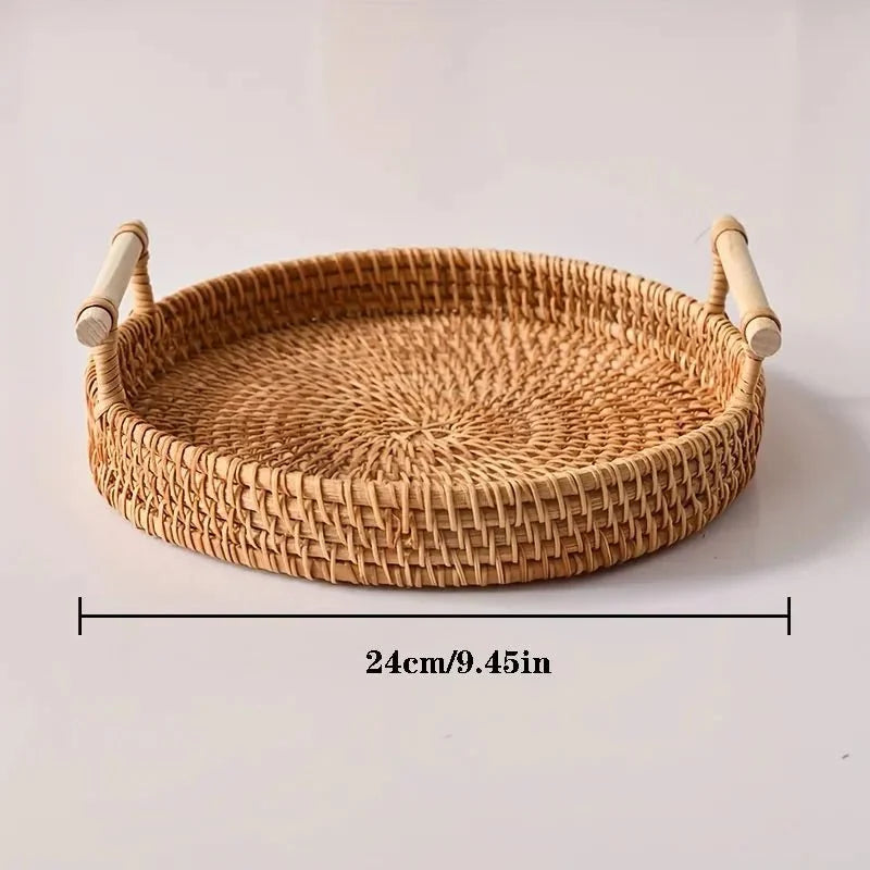 LANDKORB Handwoven Rattan Tray & Storage Basket