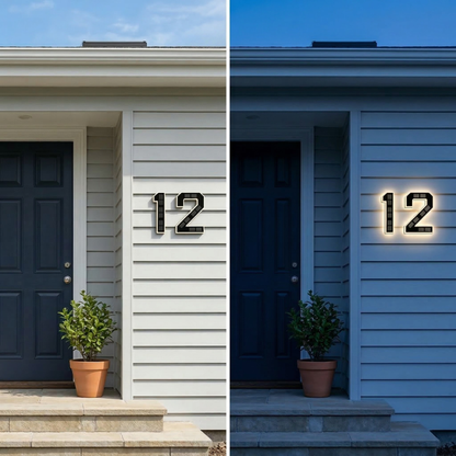 Solar House Number Sign with Automatic Light