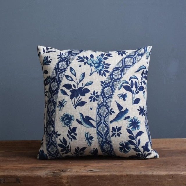 COBALTSCROLL Linen-cotton Blend Fabric Pillowcase