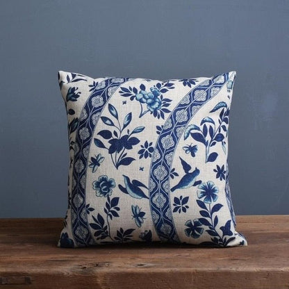 COBALTSCROLL Linen-cotton Blend Fabric Pillowcase