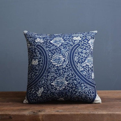 COBALTSCROLL Linen-cotton Blend Fabric Pillowcase