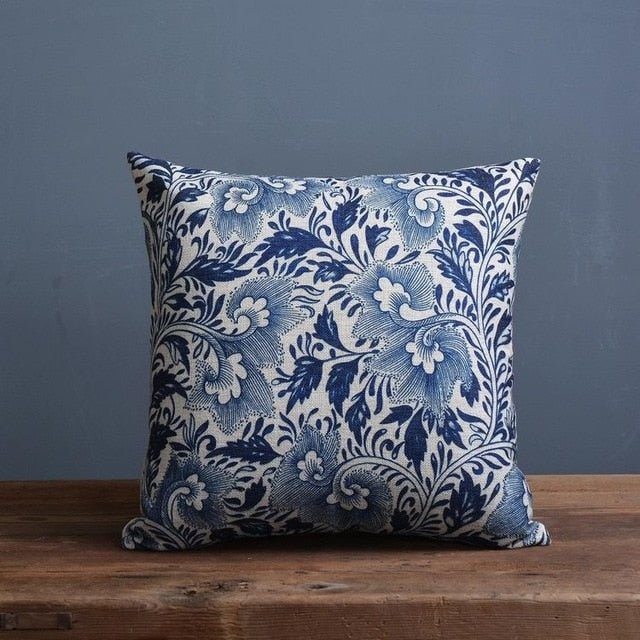 COBALTSCROLL Linen-cotton Blend Fabric Pillowcase