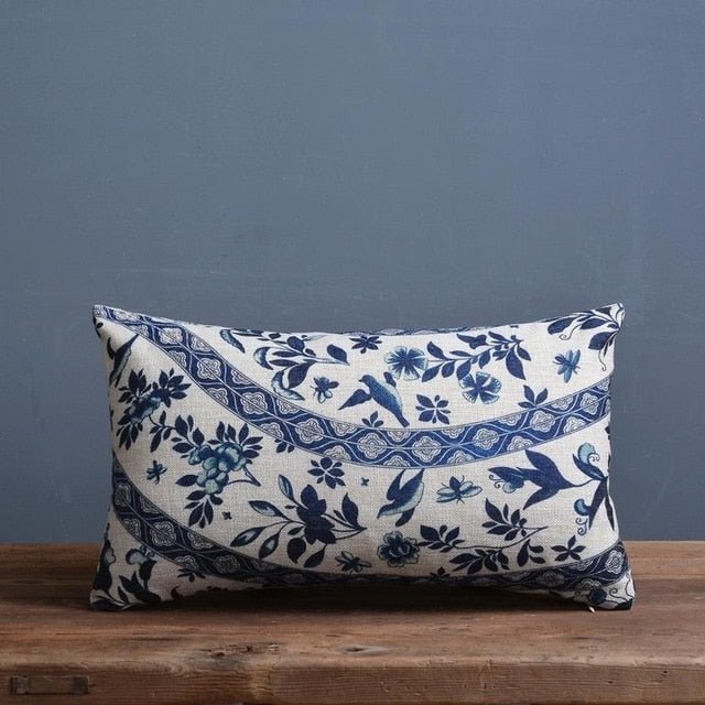 COBALTSCROLL Linen-cotton Blend Fabric Pillowcase