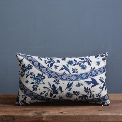 COBALTSCROLL Linen-cotton Blend Fabric Pillowcase