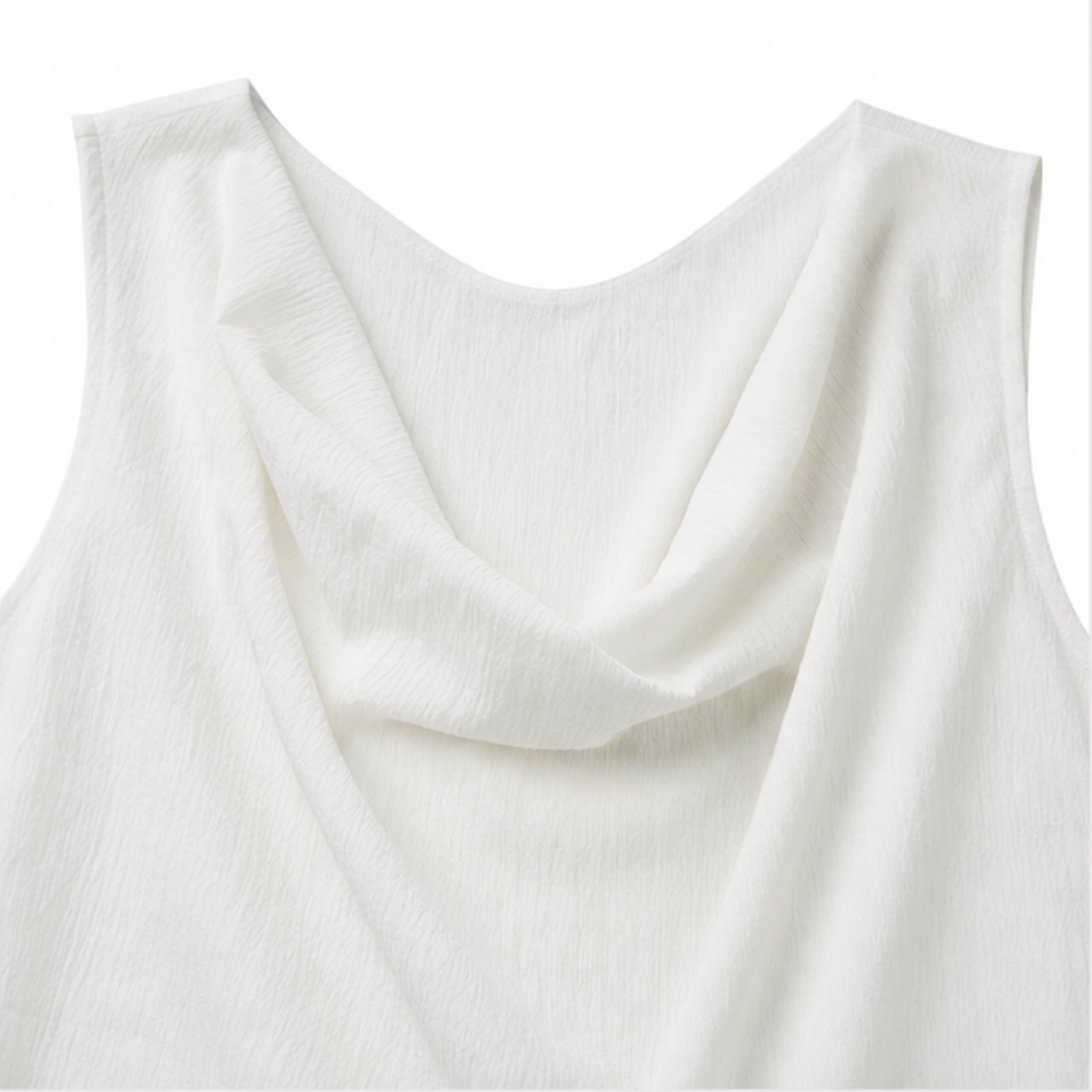 Cowl Neck Mini Dress with Pockets, Slim Fit Sleeveless Shift
