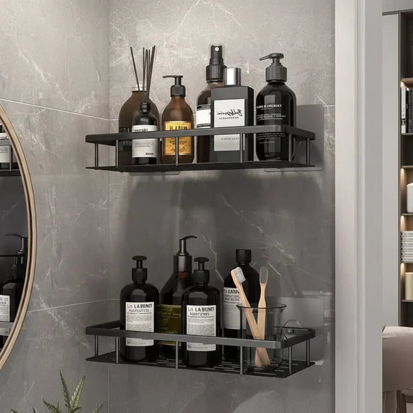 Self Adhesive Bathroom Shelf, No Drilling Stainless Steel Shower Organizer for Tile & Glass