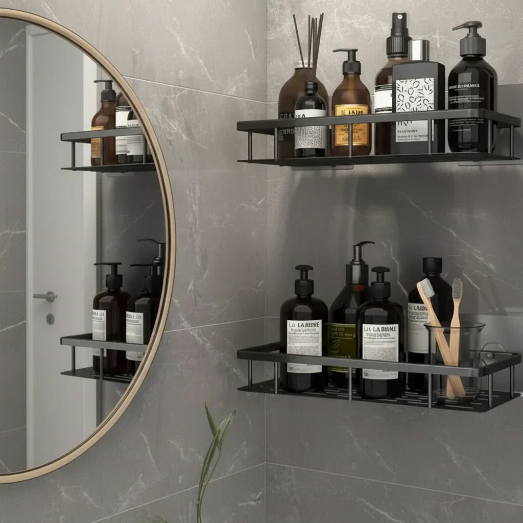 Self-Adhesive Bathroom Shelf, No Drilling & Stainless Steel